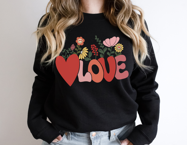 Retro Trendy Love Crewneck Sweatshirt, Groovy Valentine's Day, Cute Love Tee Shirt , Boho Love, Valentine's Day Shirt For Women