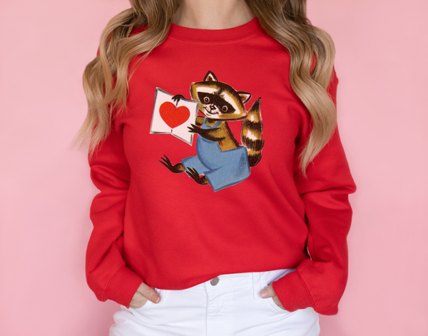 Vintage Raccoon Valentine Sweatshirt, Retro Galentines Day, Crewneck Sweatshirt, Heart Sweater, XOXO Sweatshirt, Valentines Day Womens