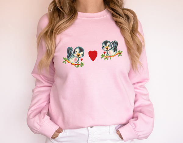 Vintage Birds Valentine Sweatshirt, Retro Galentines Day, Crewneck Sweatshirt, Heart Sweater, XOXO Sweatshirt, Valentines Day Womens