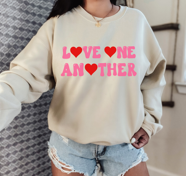 Love One Another Crewneck, Heart Valentine Sweatshirt, Galentines Day, Heart Sweater, XOXO Teacher, Valentines Day Womens