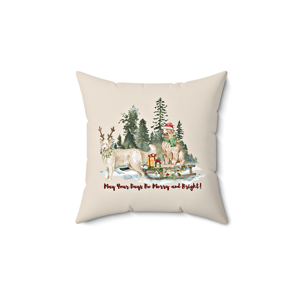 Delightful Holiday Pillow featuring two Golden Retrievers. Double Sided.